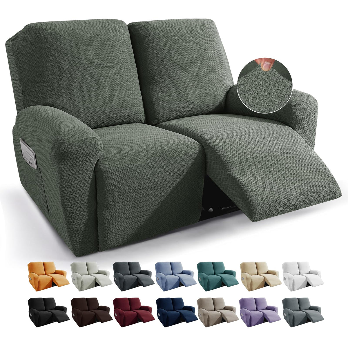 JIVINER 4-Piece Recliner Chair Covers Stretch Jacquard Chair Covers for Reclining Chair Recliner Slipcovers for Living Room Soft Recliner Protector with Pocket (Recliner,Dark Coffee)