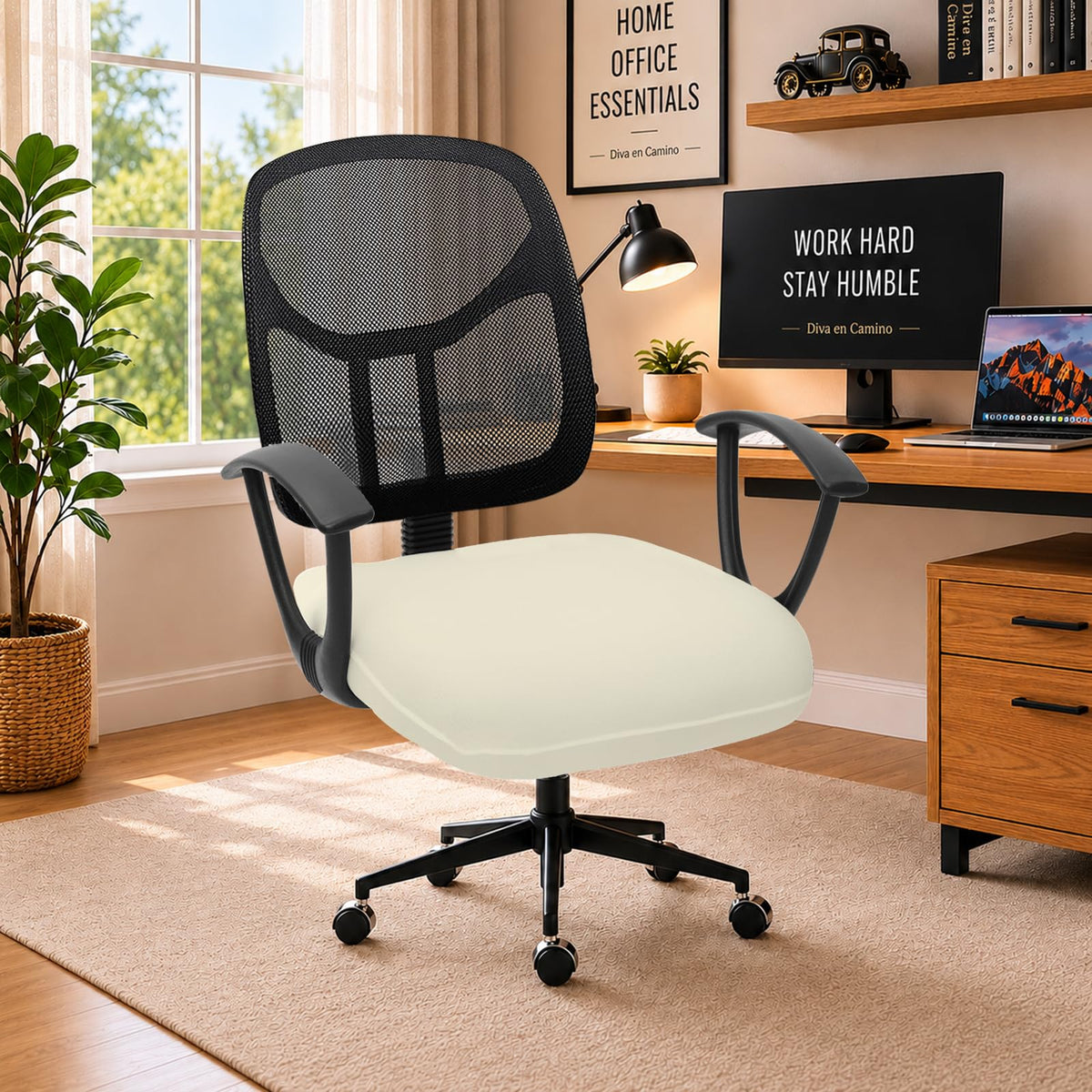 DIVA EN CAMINO DEC Water-Resistant Stretchable Desk Office Chair Seat Cushion Covers - Universal Spandex Computer Chair Slipcover - Removable Washable Cushion Protectors for Dogs, Cats, Black