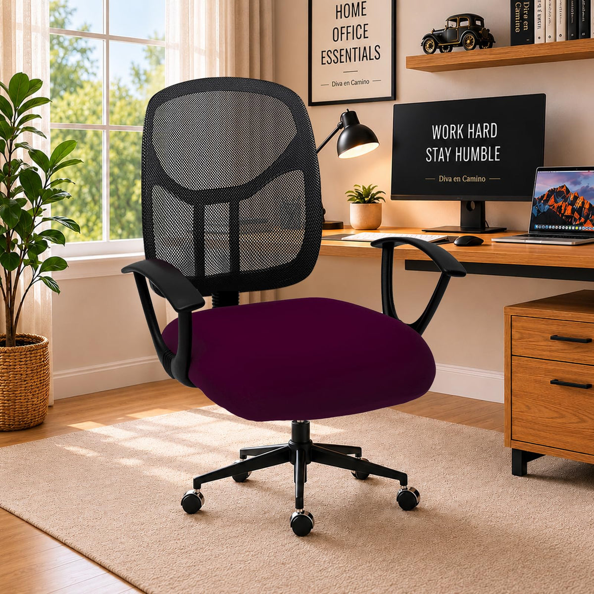 DIVA EN CAMINO DEC Water-Resistant Stretchable Desk Office Chair Seat Cushion Covers - Universal Spandex Computer Chair Slipcover - Removable Washable Cushion Protectors for Dogs, Cats, Black