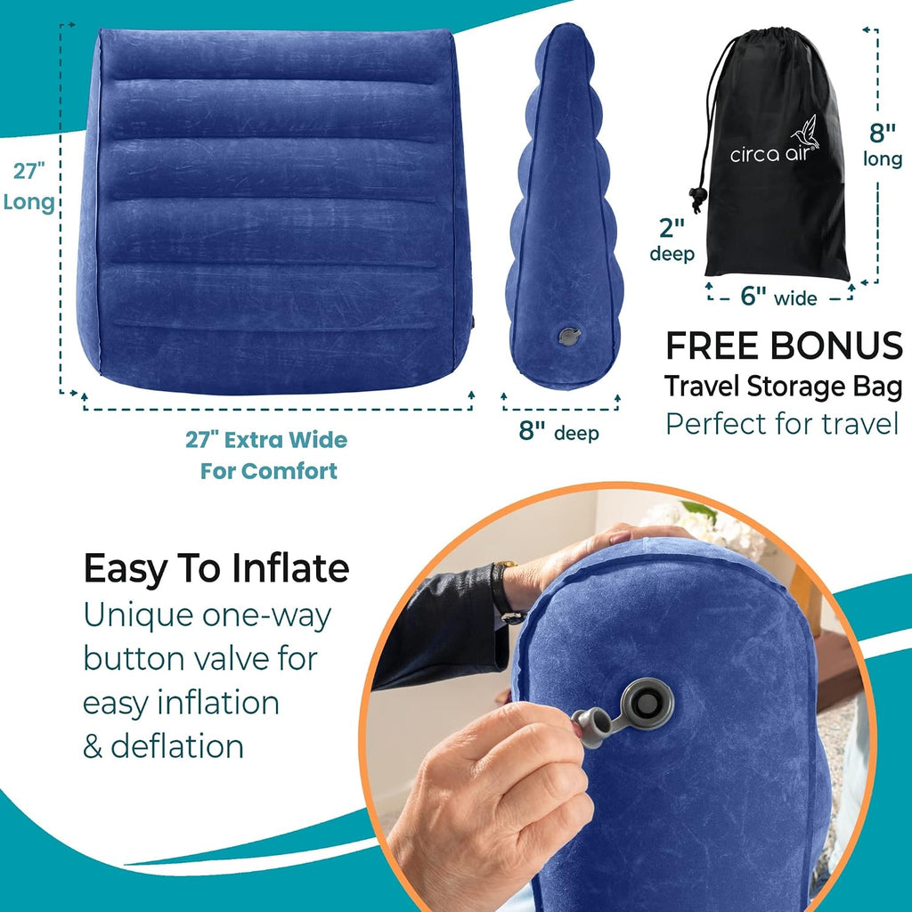 Circa Air Inflatable Wedge Pillow for Traveling – Travel Wedge Pillow for Sleeping. Extra Wide 27" Portable Bed Wedge Pillows for Sleep Apnea, Acid Reflux, Leg, Back and Knee Support, Blow up Wedge
