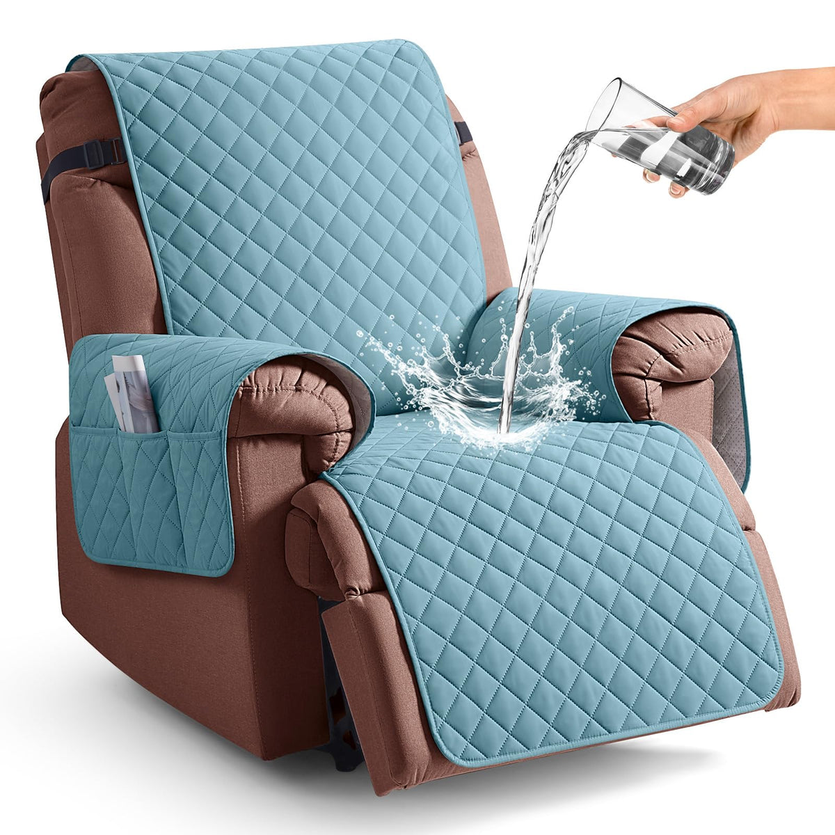 KinCam 100% Waterproof Recliner Chair Cover, Reclining Couch Covers for Pets, Dogs, Recliner Couch Slipcover Furniture Protector with Elastic Straps for Kids(23.6", Chocolate)