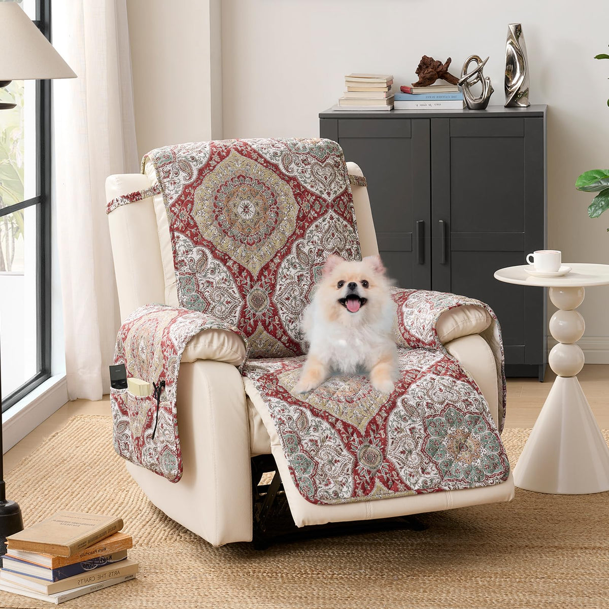 Boho Printed Recliner Chair Covers, Quilted Recliner Covers, Water-Repellent Lazy Boy Chair Covers, Pet Friendly ReclinerCover for Sofa, Washable ArmchairCovers (Recliner 22", Bohemia)
