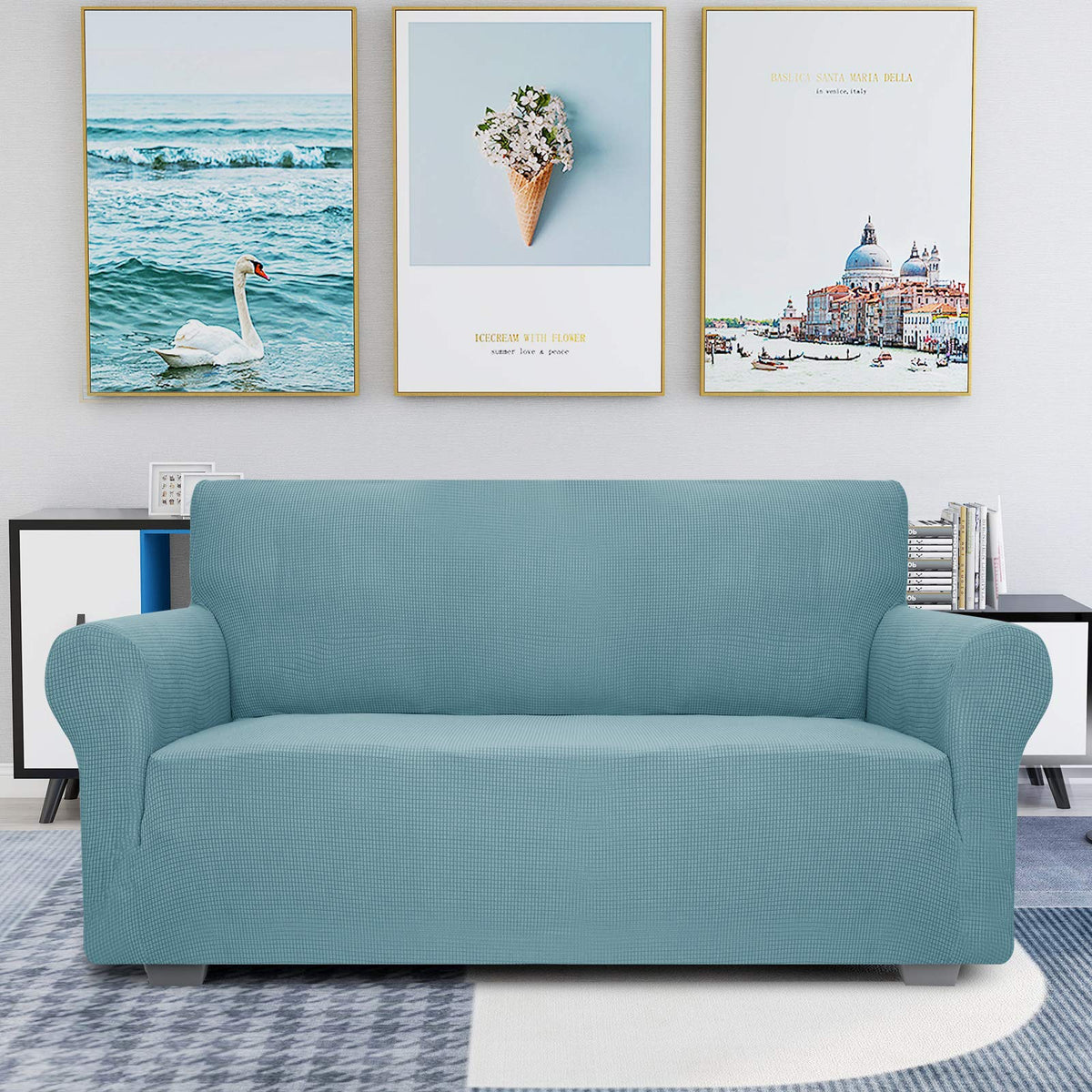 JIVINER Super Stretch Chair Sofa Slipcovers 1-Piece Jacquard Chair Covers for Living Room Soft Anti Slip 1 Seater Couch Furniture Protector Small Checks for Kids Pets (Chair, Light Gray)