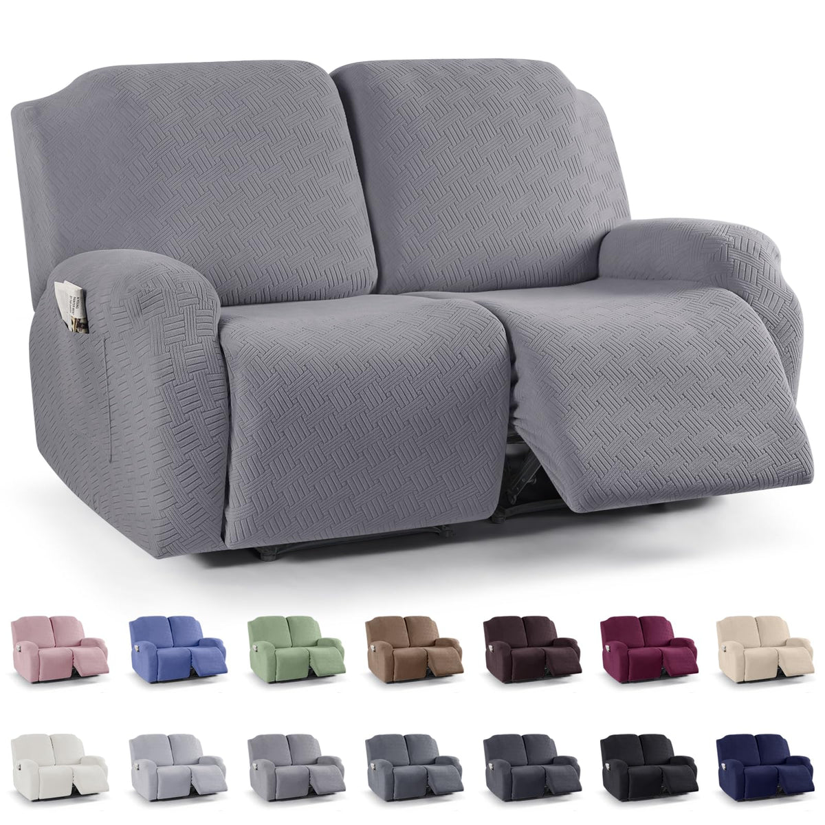 KinCam Recliner Chair Covers, Stretch Reclining Cover, Dark Gray