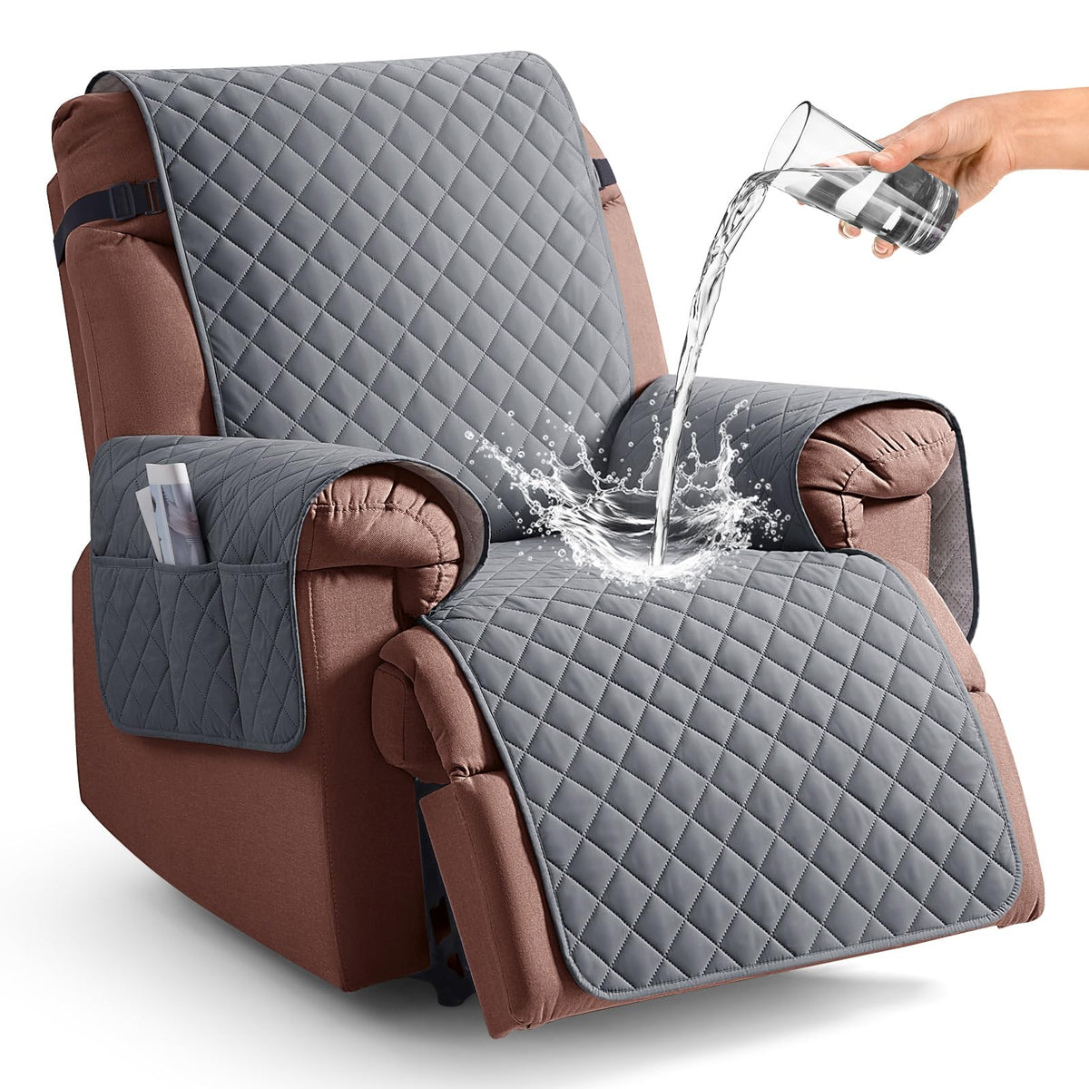 KinCam 100% Waterproof Recliner Chair Cover, Reclining Couch Covers for Pets, Dogs, Recliner Couch Slipcover Furniture Protector with Elastic Straps for Kids(23.6", Chocolate)