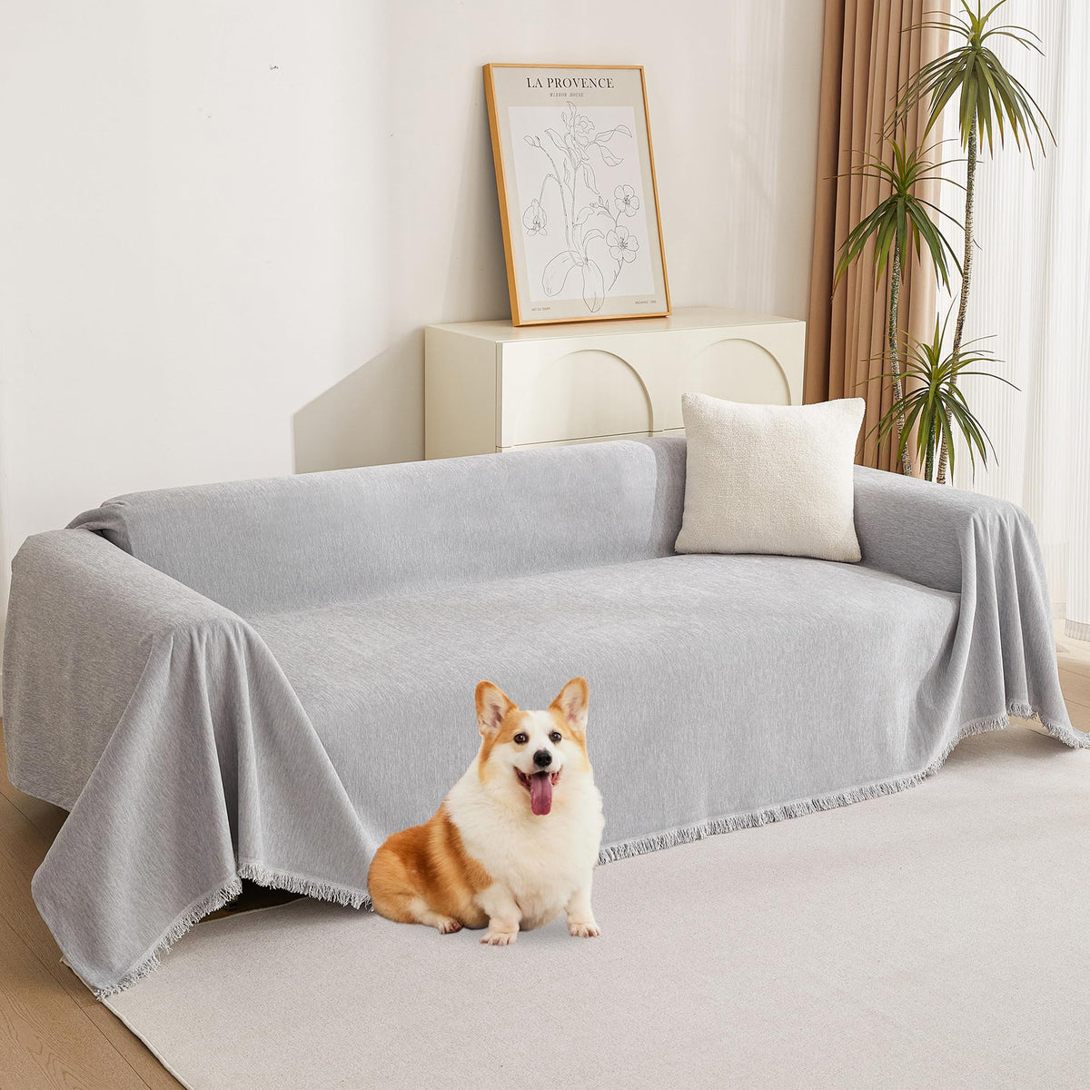 MYSKY HOME Oversized Chair Cover, Armchair Couch Cover for 1 Cushion, Washable Recliner Covers Sofa Protector with Tassel, Beige, 71"X91"