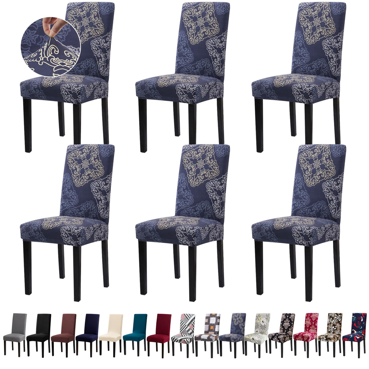 Chair Covers, Stretch Dining Room Chair Covers Set of 6, Removable Washable Dining Chair Slipcovers for Home, Hotel, Banquet