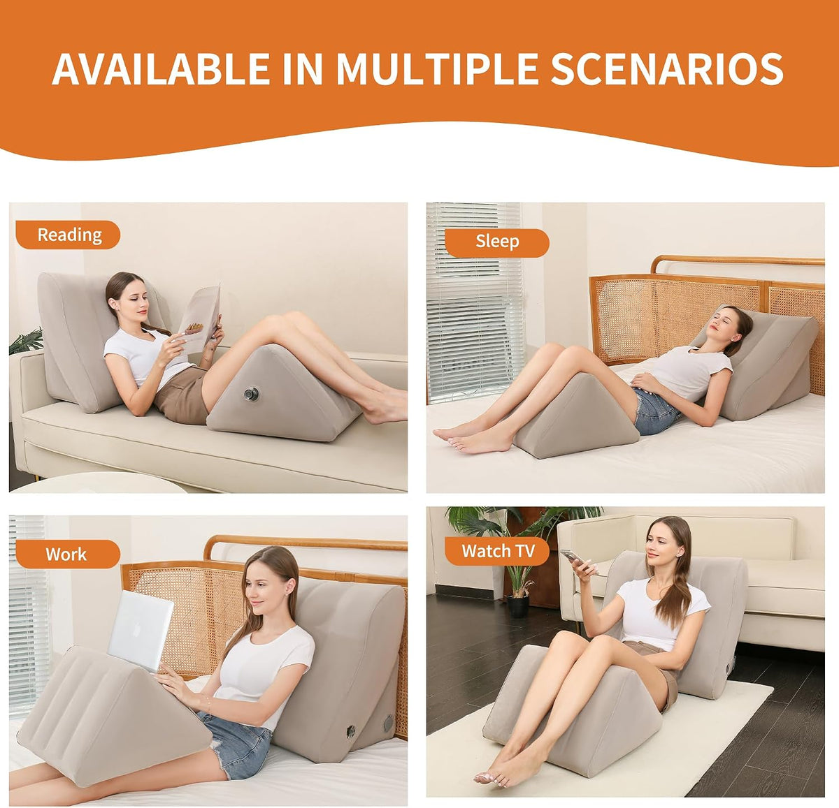 Inflatable Wedge Pillow Set, Inflatable Bed Wedge Pillow for Sleeping, Travel Wedge, Adjustable Sitting Pillows for Back, Leg Pain Relief, GERD, Acid Reflux & Anti Snoring