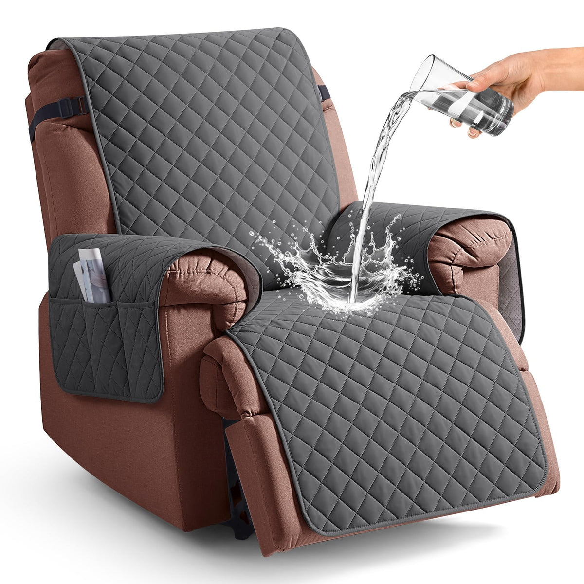 KinCam 100% Waterproof Recliner Chair Cover, Reclining Couch Covers for Pets, Dogs, Recliner Couch Slipcover Furniture Protector with Elastic Straps for Kids(23.6", Chocolate)