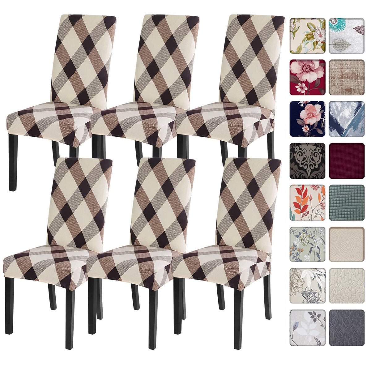 SearchI Chair Covers Slipcovers Set of 4, Spandex Super Fit Stretch Removable Washable Kitchen Parsons Protector for Dining Room,Hotel,Ceremony,Beige+Flowers
