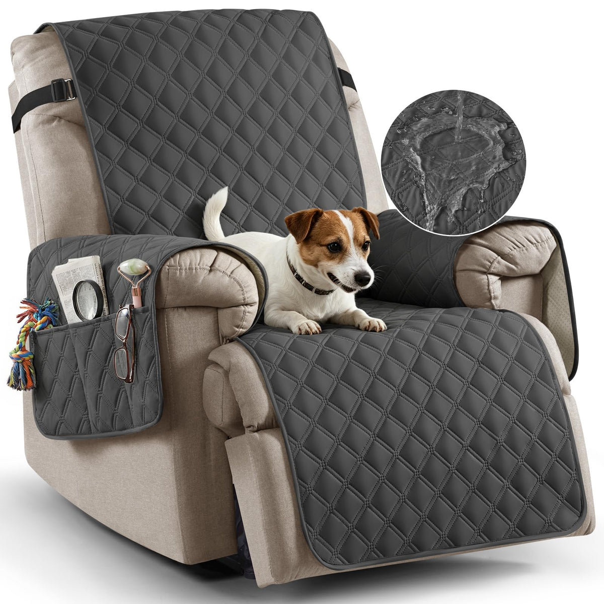 Ruaozz 100% Waterproof Recliner Chair Covers, Non-Slip Reclining Covers for Recliner Chair Washable Chair Cover, Recliner Covers with Pockets for Kids, Dogs, Pets (Chocolate, 23'')