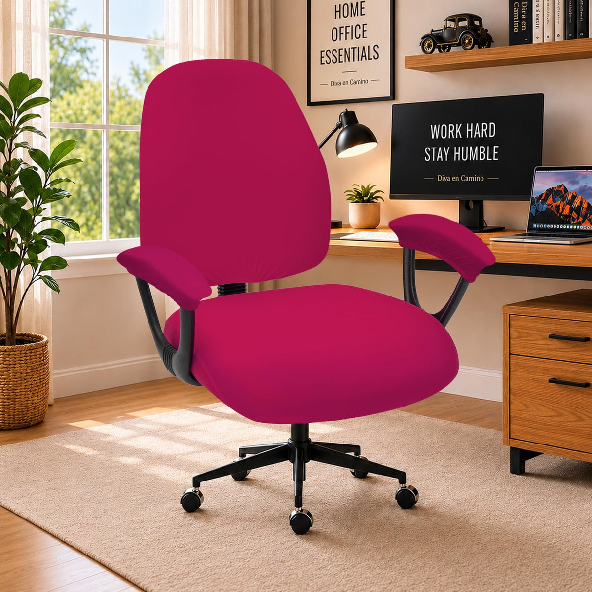 Water Resistant Stretch Computer Office Chair Cover with Durable Zipper Universal Washable Removable Spandex Rotating Boss Chair Slipcovers Anti-dust Soft Desk Chair Seat Protector for Dogs Cats Pets