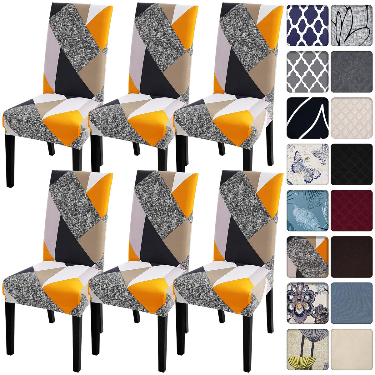 SearchI Dining Room Chair Covers Set of 6, Stretch Jacquard Parsons Chair Slipcovers Super Fit Removable Washable Kitchen Chair Protector Cover for Dining Room, Hotel, Ceremony (Beige Rhombus)