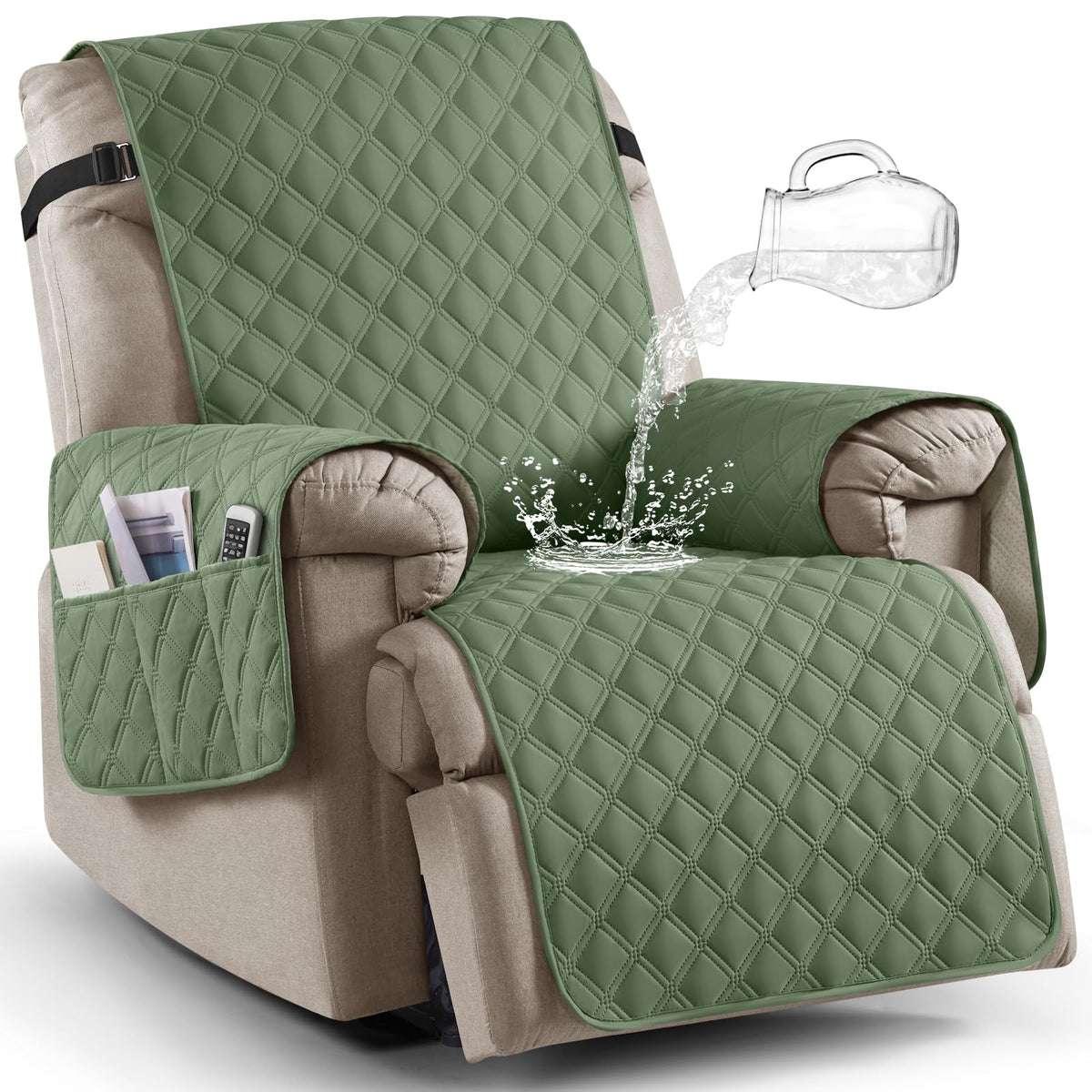 Ruaozz 100% Waterproof Recliner Chair Covers, Non-Slip Reclining Covers for Recliner Chair Washable Chair Cover, Recliner Covers with Pockets for Kids, Dogs, Pets (Chocolate, 23'')