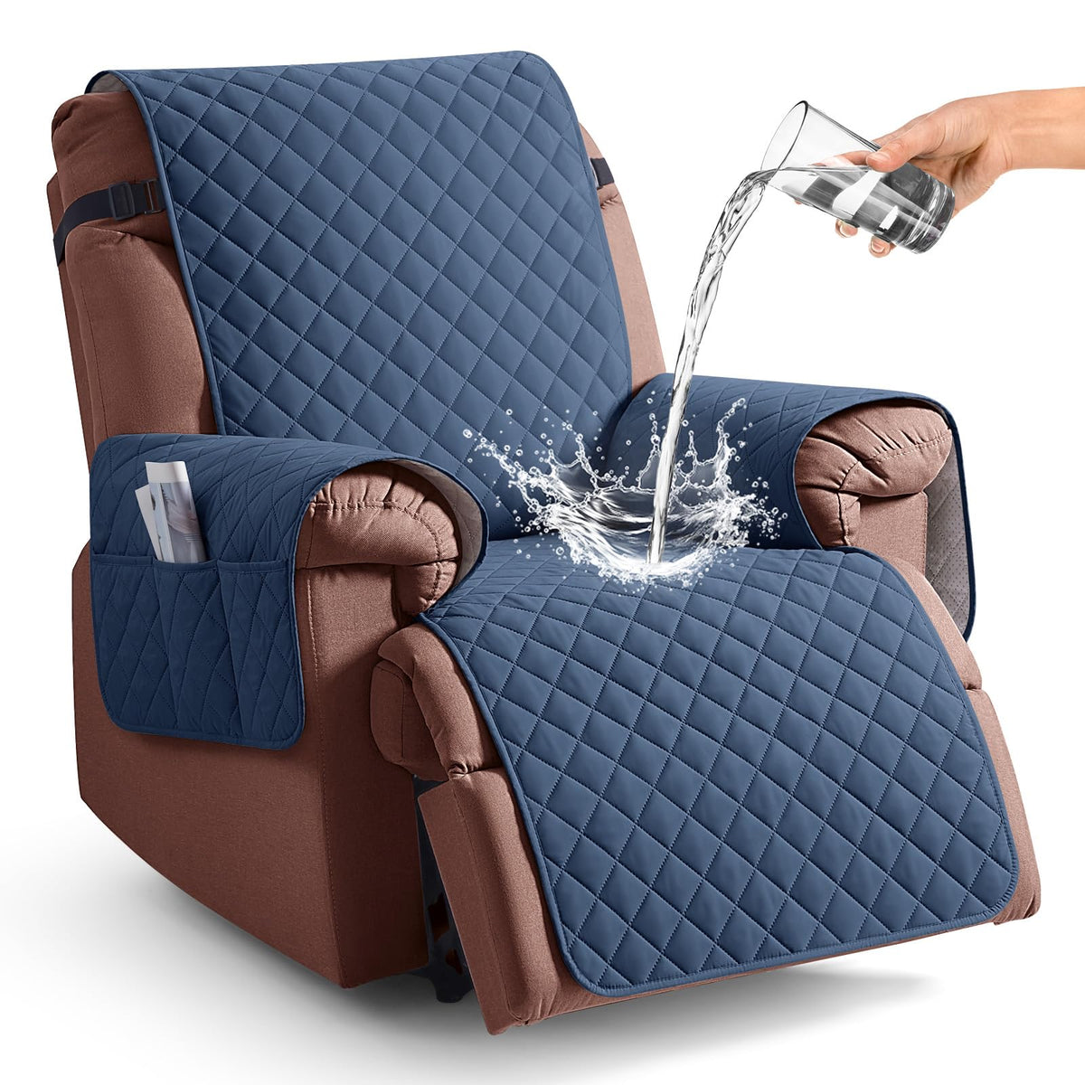 KinCam 100% Waterproof Recliner Chair Cover, Reclining Couch Covers for Pets, Dogs, Recliner Couch Slipcover Furniture Protector with Elastic Straps for Kids(23.6", Chocolate)