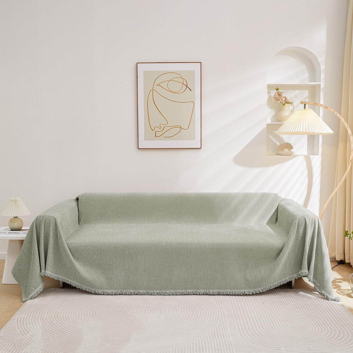 MEETSKY Oversized Chair Cover Washable Armchair Sofa Cover for Dog, Couch Protector for Sofa Single Cover, Small Couch Cover Sofa Throw Cover with Tassel, 71" x 91", Beige