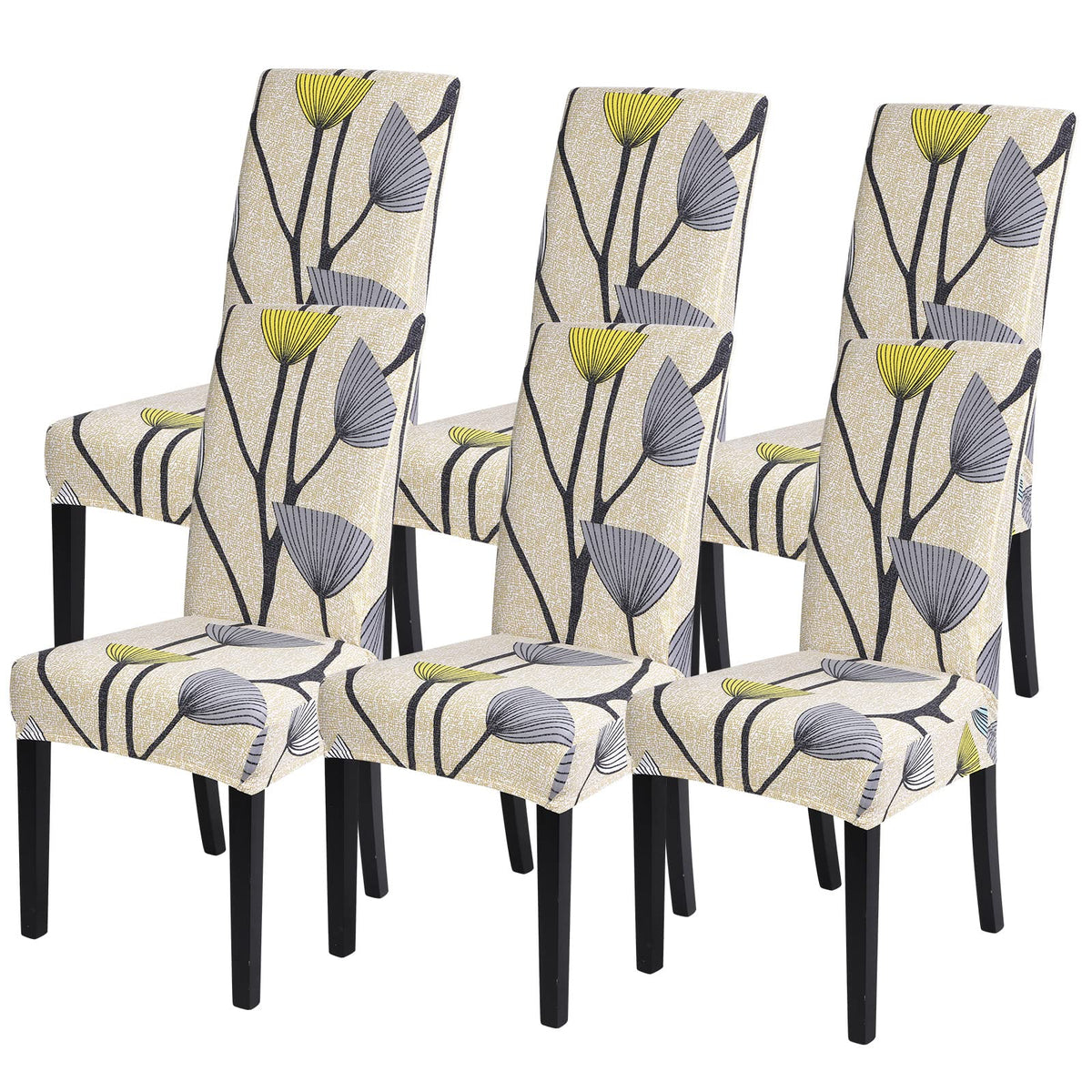 SearchI Dining Room Chair Covers Set of 6, Stretch Jacquard Parsons Chair Slipcovers Super Fit Removable Washable Kitchen Chair Protector Cover for Dining Room, Hotel, Ceremony (Beige Rhombus)