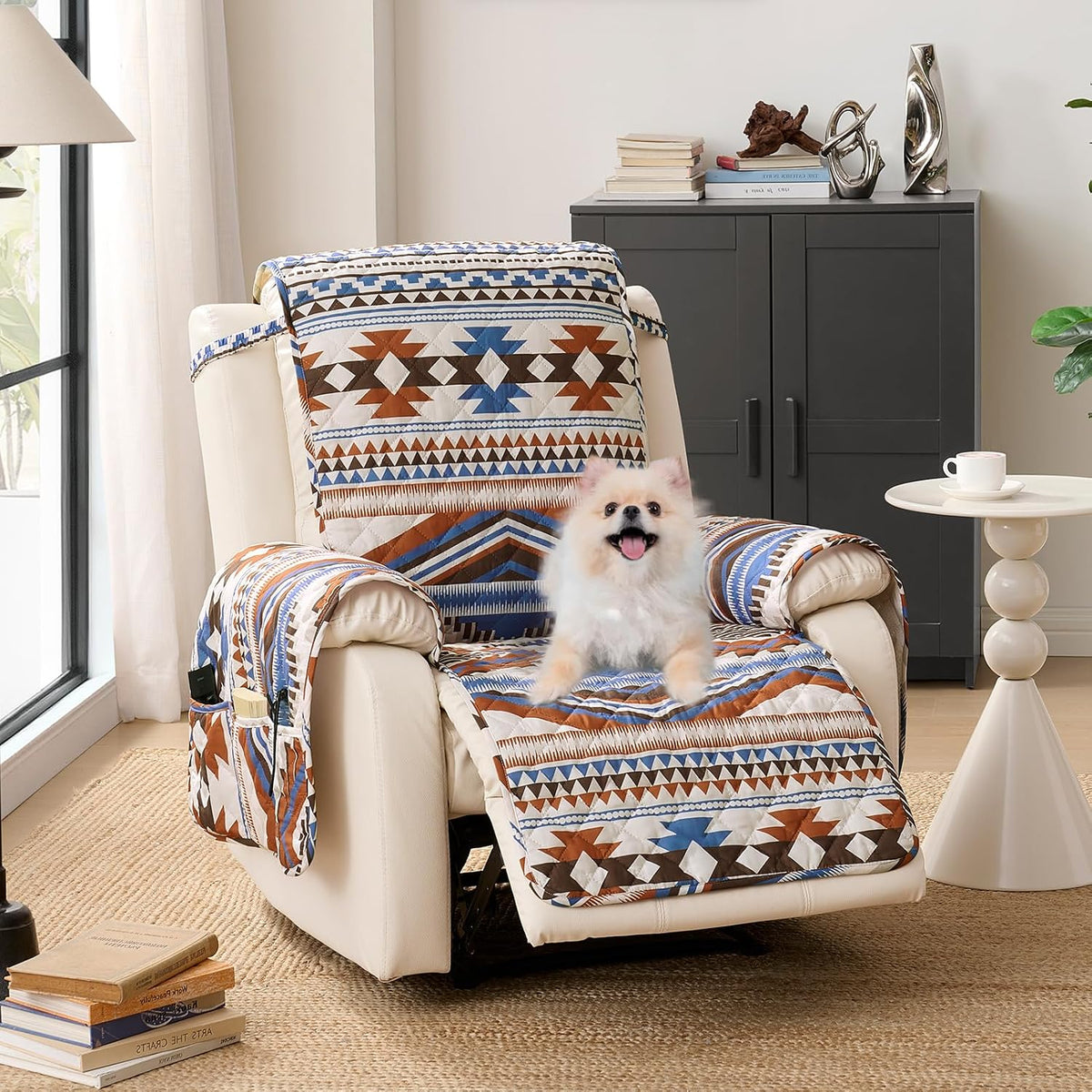 Boho Printed Recliner Chair Covers, Quilted Recliner Covers, Water-Repellent Lazy Boy Chair Covers, Pet Friendly ReclinerCover for Sofa, Washable ArmchairCovers (Recliner 22", Bohemia)