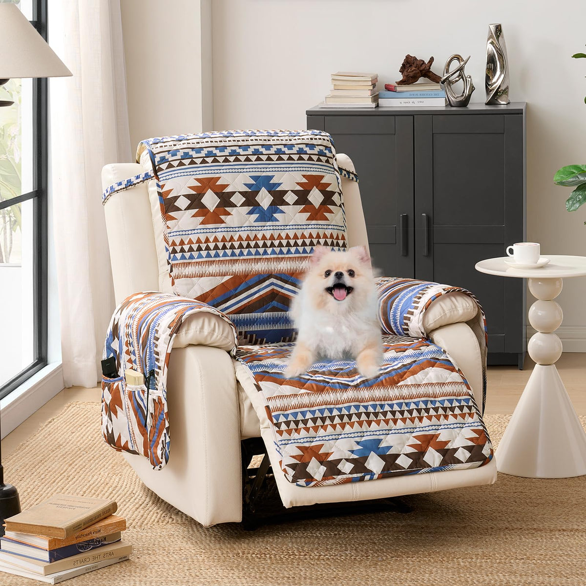 Boho Printed Recliner Chair Covers, Quilted Recliner Covers, Water-Repellent Lazy Boy Chair Covers, Pet Friendly ReclinerCover for Sofa, Washable ArmchairCovers (Recliner 22", Bohemia)
