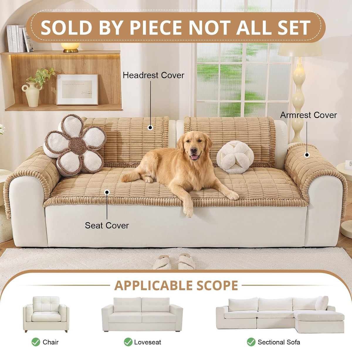 OstepDecor Couch Cover for Dogs, Washable Non Slip Sofa Cover for Pets