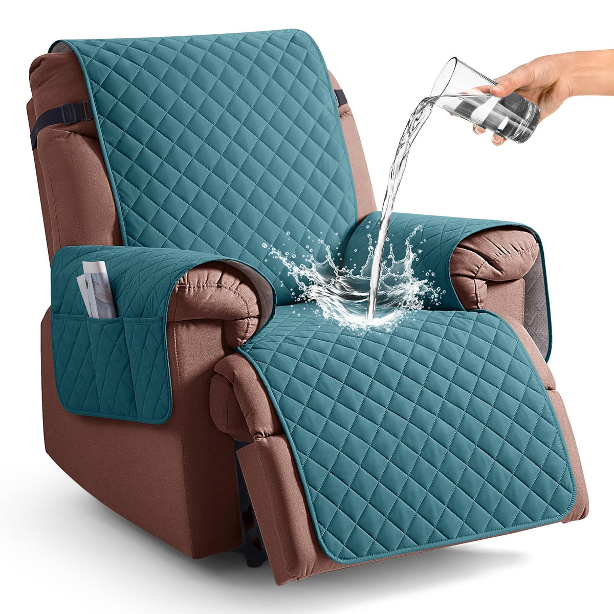 KinCam 100% Waterproof Recliner Chair Cover, Reclining Couch Covers for Pets, Dogs, Recliner Couch Slipcover Furniture Protector with Elastic Straps for Kids(23.6", Chocolate)