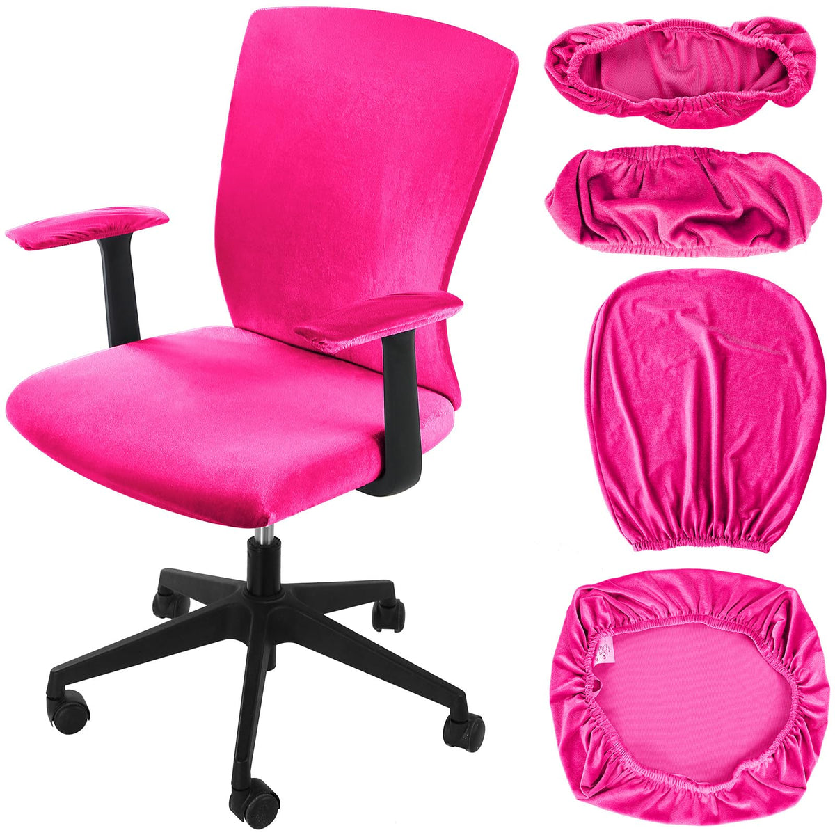 Tallew 4 Pcs Office Chair Covers Set with Armrest, Stretchable,Light Pink