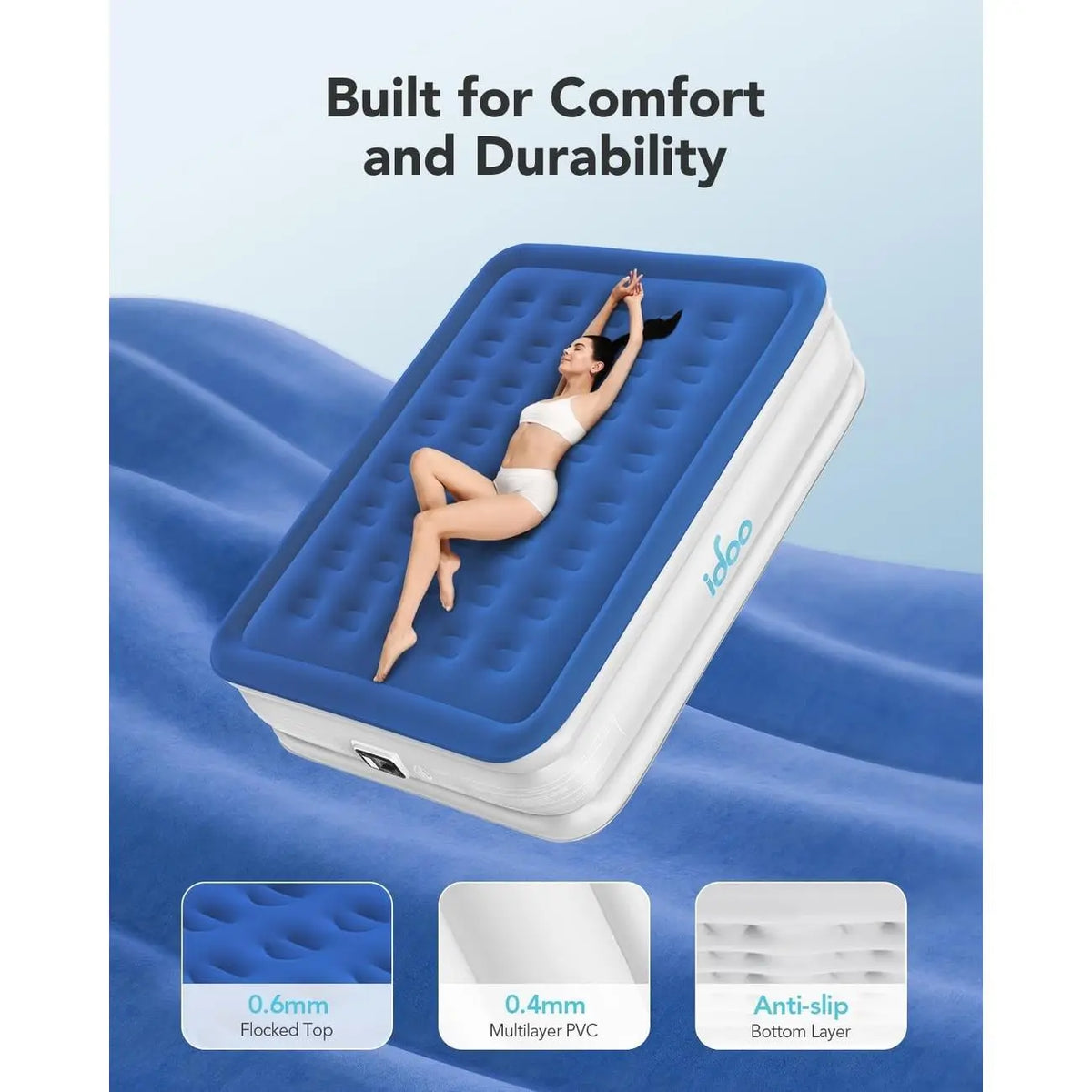 Queen Size Air Mattress with Built-in Pump - 18" Height, Upgraded Four Chambers, Durable