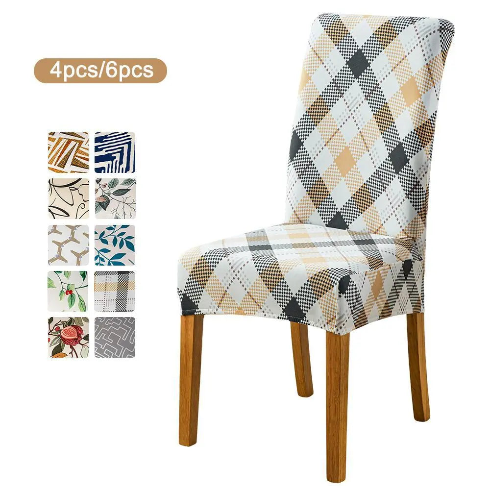 4pcs Wrinkle-Resistant Printed Stretch Universal Chair Seat Slipcovers - Elastic Soft Geometric Flat Weave Parsons Covers, 17-20 Inches, Dustproof Removable Washable Easy-Install Dining Chair Slipcovers for Party Kitchen Use with Lucky Design