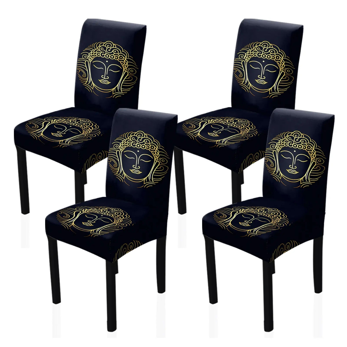4/6 PCS chair covers and decorations, classic retro and simple gold Buddha printed chair covers and decorations, dirt resistant and removable for cleaning, suitable for home, kitchen, restaurant, hotel chair decoration