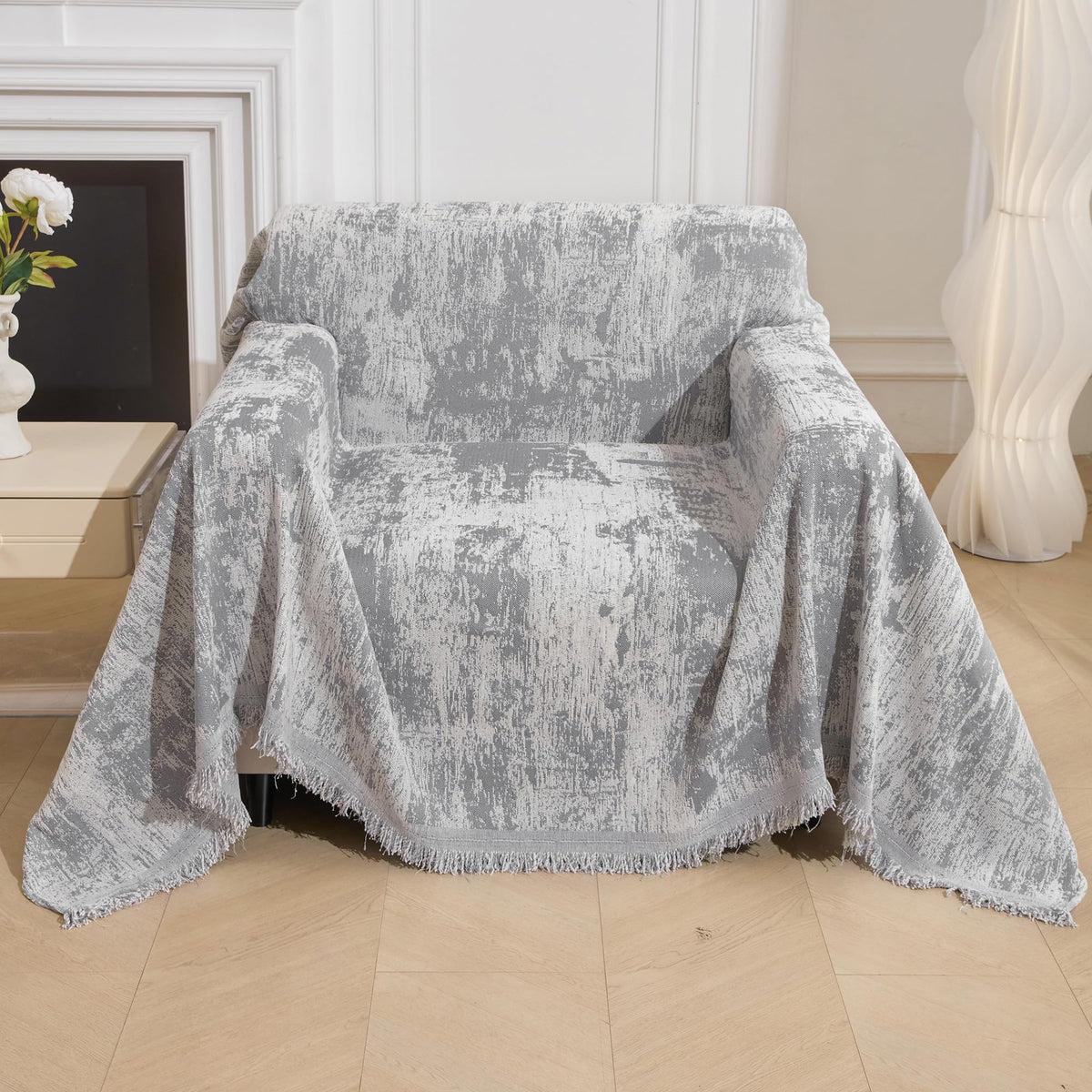 MEETSKY Oversized Chair Cover Washable Armchair Sofa Cover for Dog, Couch Protector for Sofa Single Cover, Small Couch Cover Sofa Throw Cover with Tassel, 71" x 91", Beige