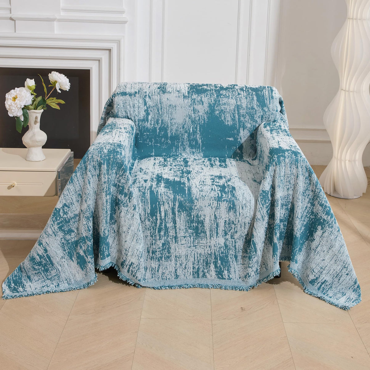 MEETSKY Oversized Chair Cover Washable Armchair Sofa Cover for Dog, Couch Protector for Sofa Single Cover, Small Couch Cover Sofa Throw Cover with Tassel, 71" x 91", Beige