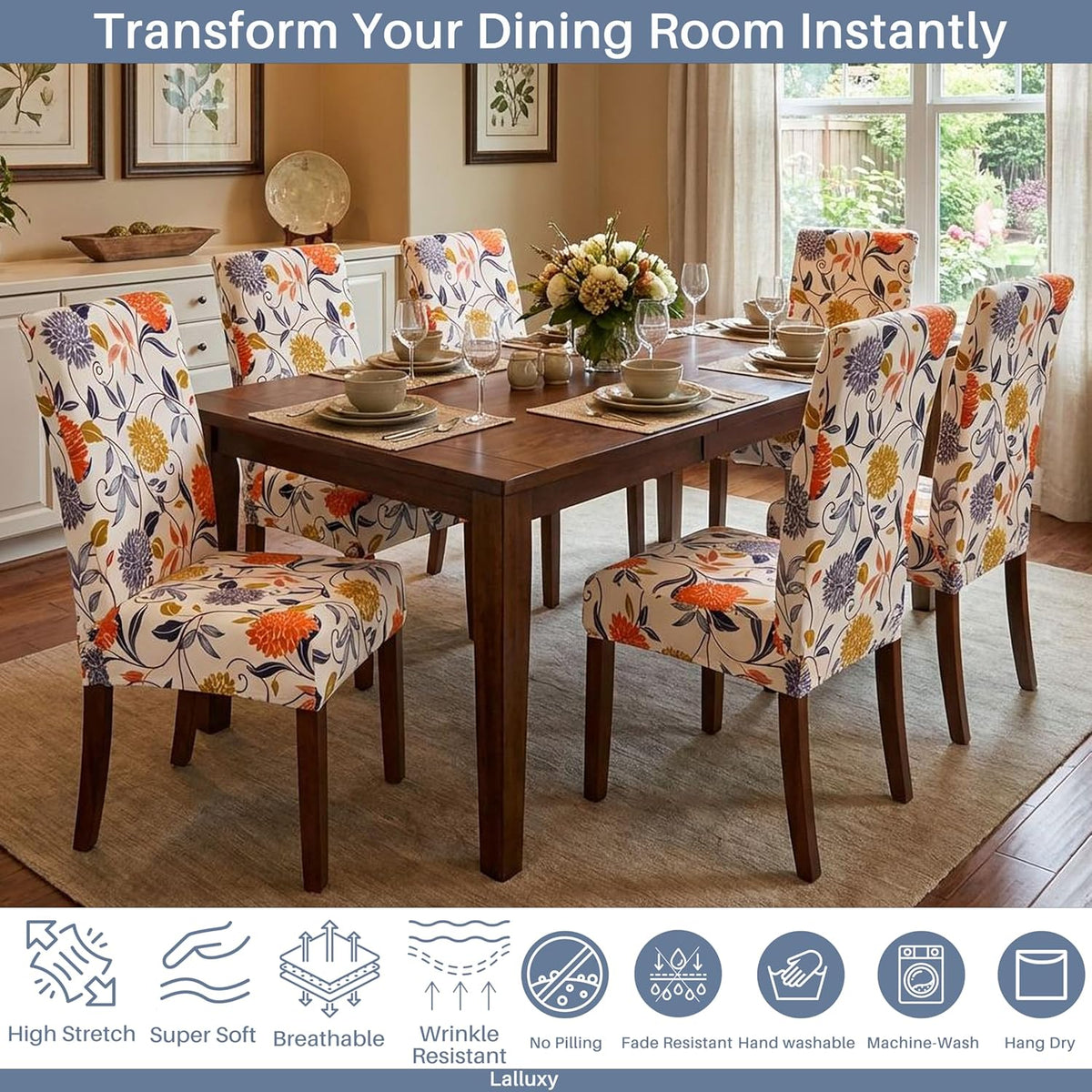 Stretchy Washable Parson Dining Chair Covers/Slipcovers Set of 4