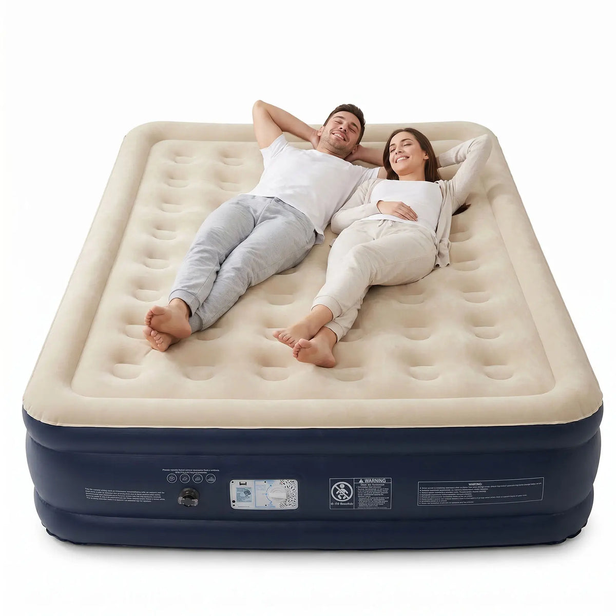 SENNOUL Queen Rectangular Airbed - 18in Tall Thick PVC Inflatable Bed with Built-in Quiet Electric Pump, Anti-Sag Coil Support, 0.45mm Flocked Surface, Portable for Guest Room Camping, US Local Logistics, 1-Year Non-Man-Made Damage Replacement