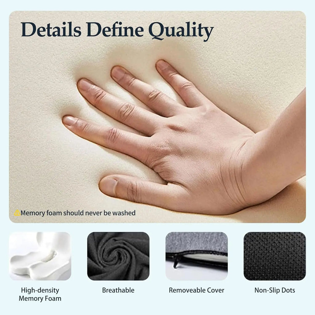 Car Interior Memory Foam Seat Cushion - 17.3x18.5in Natural Skin-Friendly Breathable Mesh Cloth, Non-Slip Stable Grip, Extended Zipper for Easy Removal & Washing, Adjustable Back Support, Bad Posture & Leg Pain Relief, Auto Accessories, Pad Seat Cushions