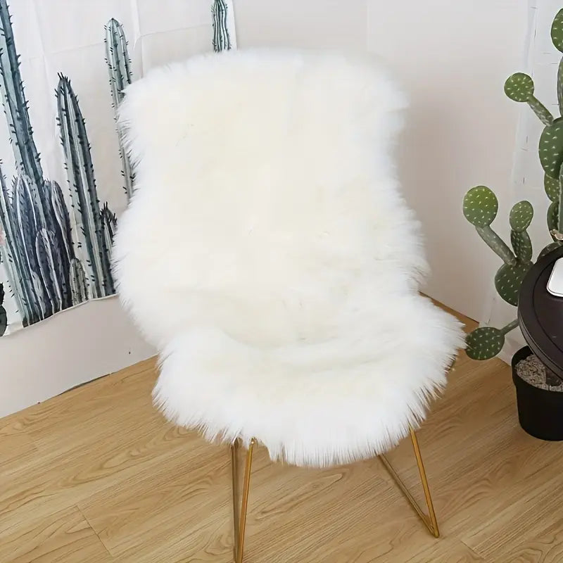 1pc Quick-Dry Fade-Proof Nordic Solid Long-Pile Faux-Wool Seat Pad｜Lazy-Fit for Chair/Office/Bay, Multi-Scene Gift, Chair Pads